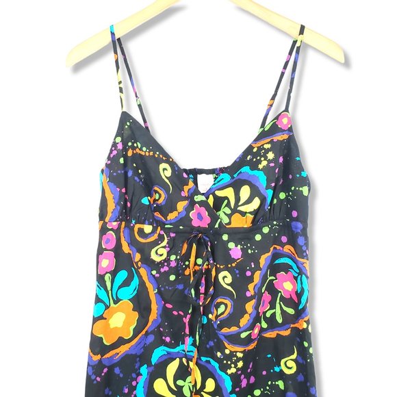 Xhiliration Black Vibrant Rainbow Paisley Paint Splatter Maxi Dress Size Medium - Picture 2 of 10